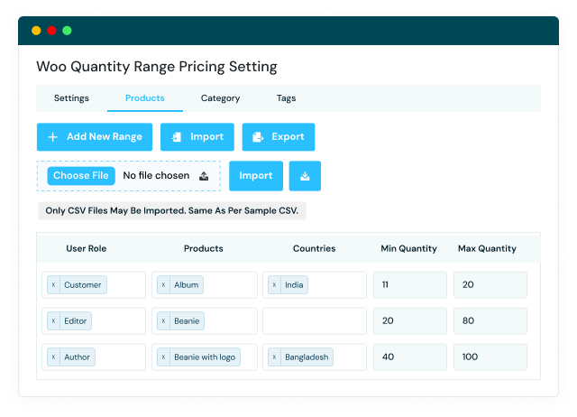 Import and Export Functionality