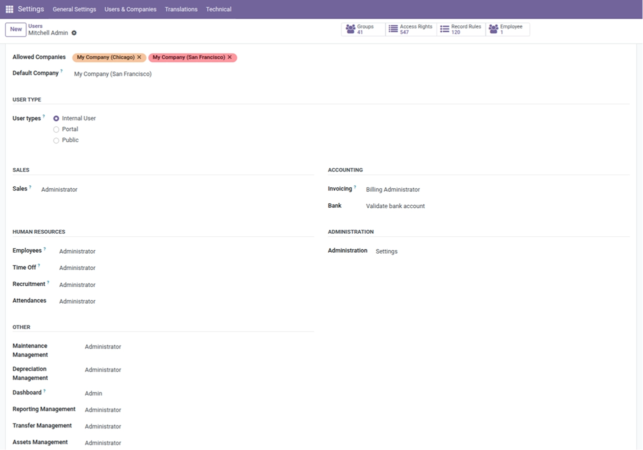 Admin & Advanced Settings Odoo pos note templates