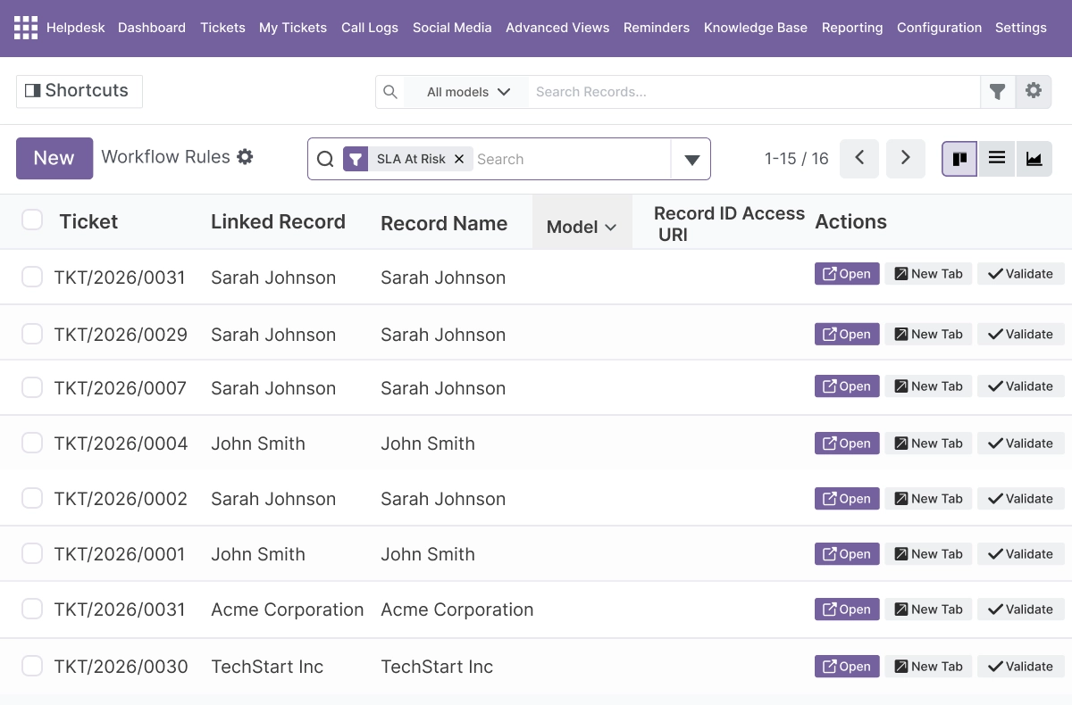 Model and Object Linking - Connect Tickets to Odoo Records