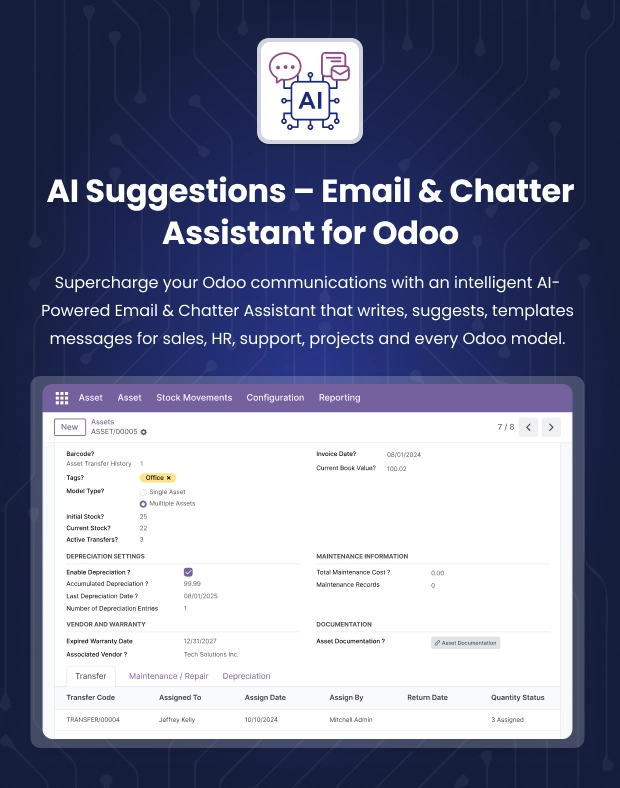 Odoo AI Email and Chatter Assistant product preview