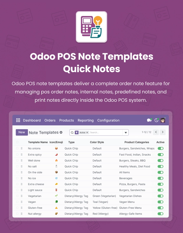 Odoo POS Quick Notes – Order Note Templates & Dietary Tags for Self-Order | WebbyCrown