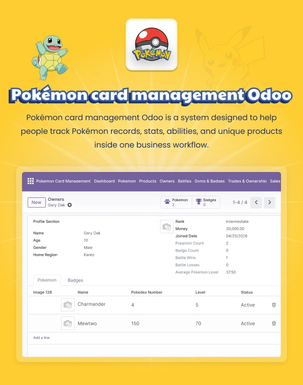 Pokemon Card Management for Odoo – Collection, Trades, Sales & Gym Tracking | WebbyCrown