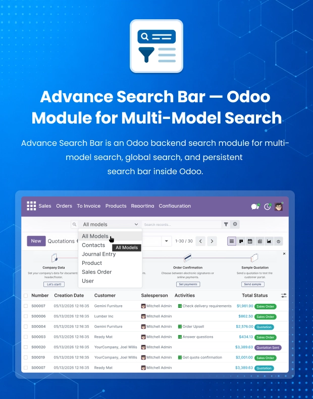 Advance Search Bar for Odoo Global Backend Search