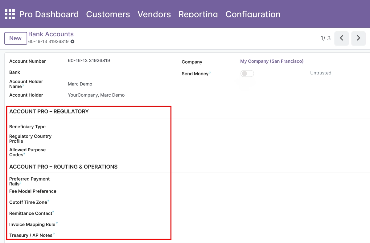 Bank Account Regulatory and Routing Information