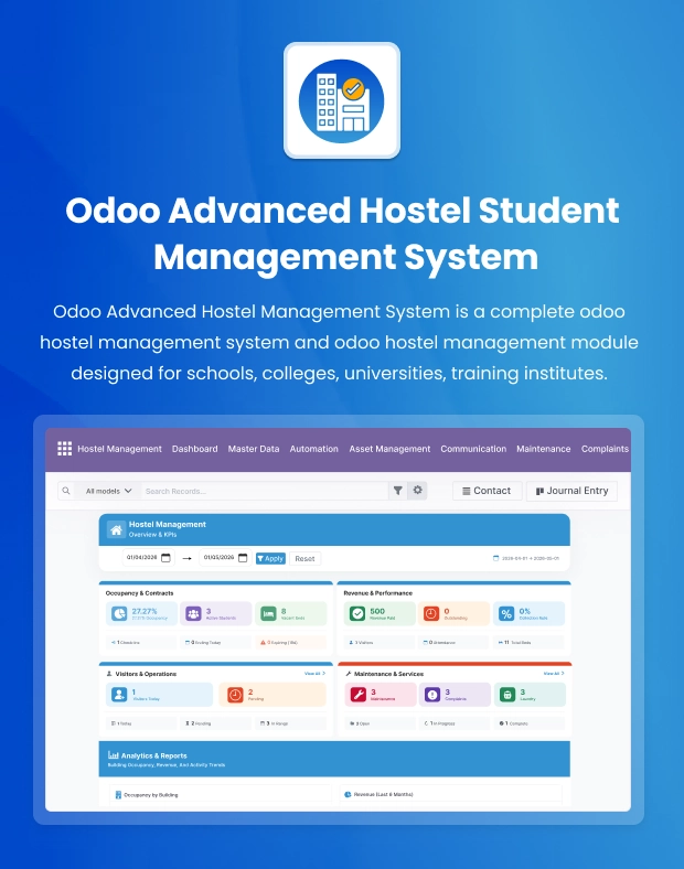 Odoo Advanced Hostel Student Management System product preview