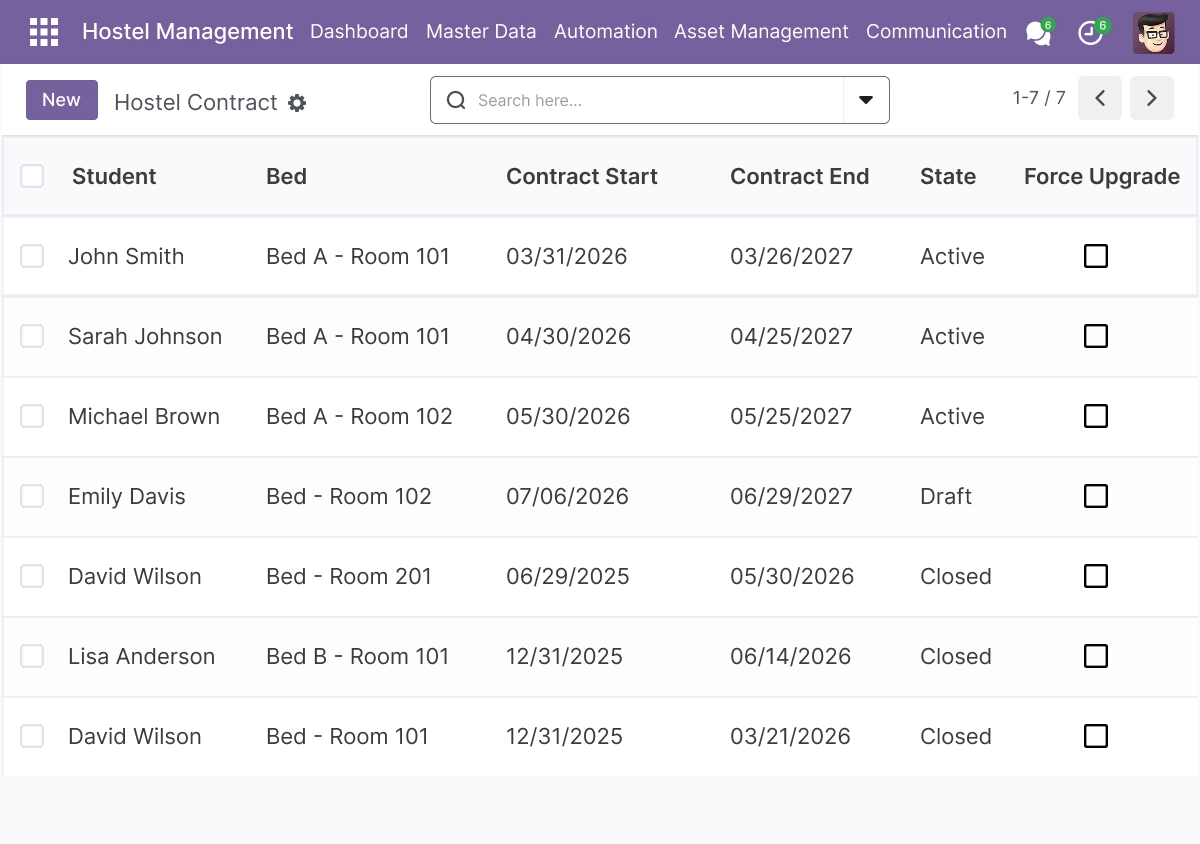 Student Contracts - Room Assignment, Deposits, and Billing Periods