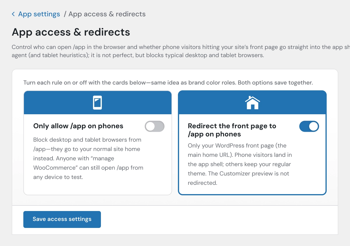 App Access & Redirects