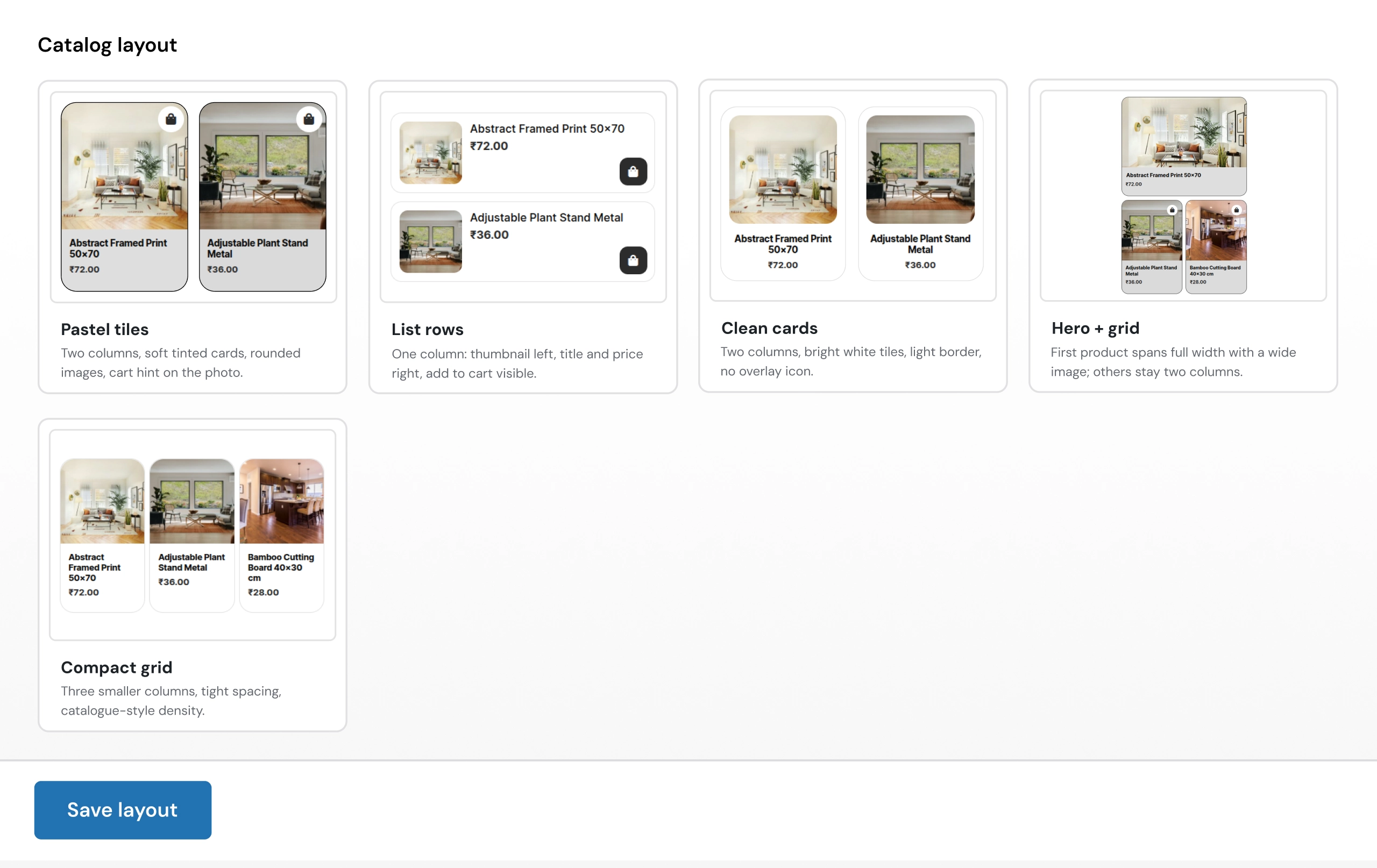 Catalog Layout Settings