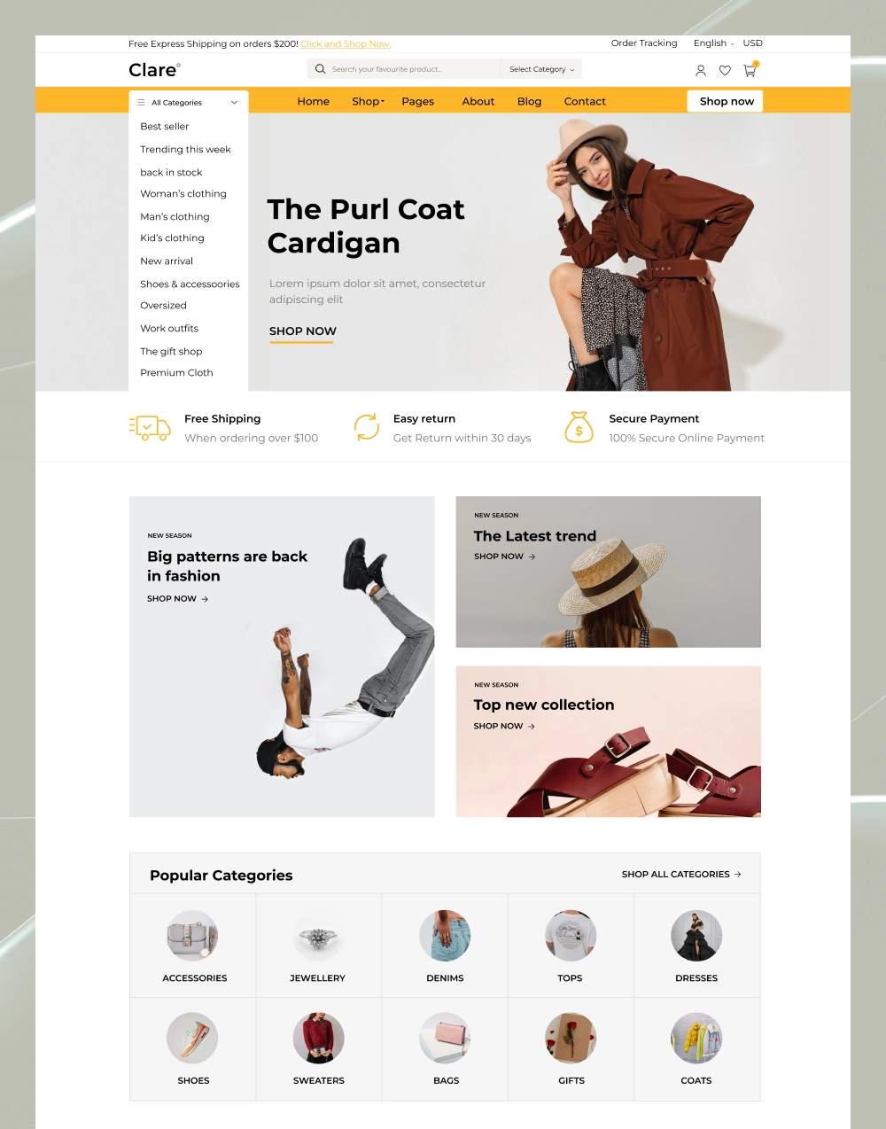 Clare — HTML Template for E-commerce, Online Retail & Marketplaces, Clare — Figma UI Kit for E-commerce, Online Retail & Marketplaces,Next.js eCommerce Template for Online Stores & Retail Brands