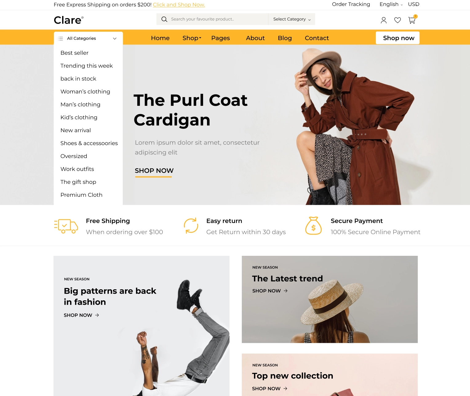 Clare — HTML Template for E-commerce, Online Retail & Marketplaces, Clare — Figma UI Kit for E-commerce, Online Retail & Marketplaces,Next.js eCommerce Template for Online Stores & Retail Brands