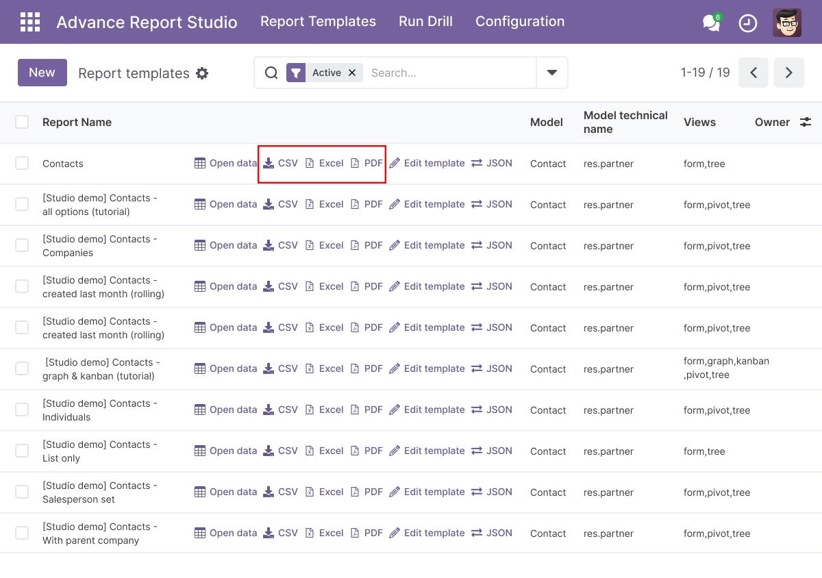Excel, PDF & CSV Export