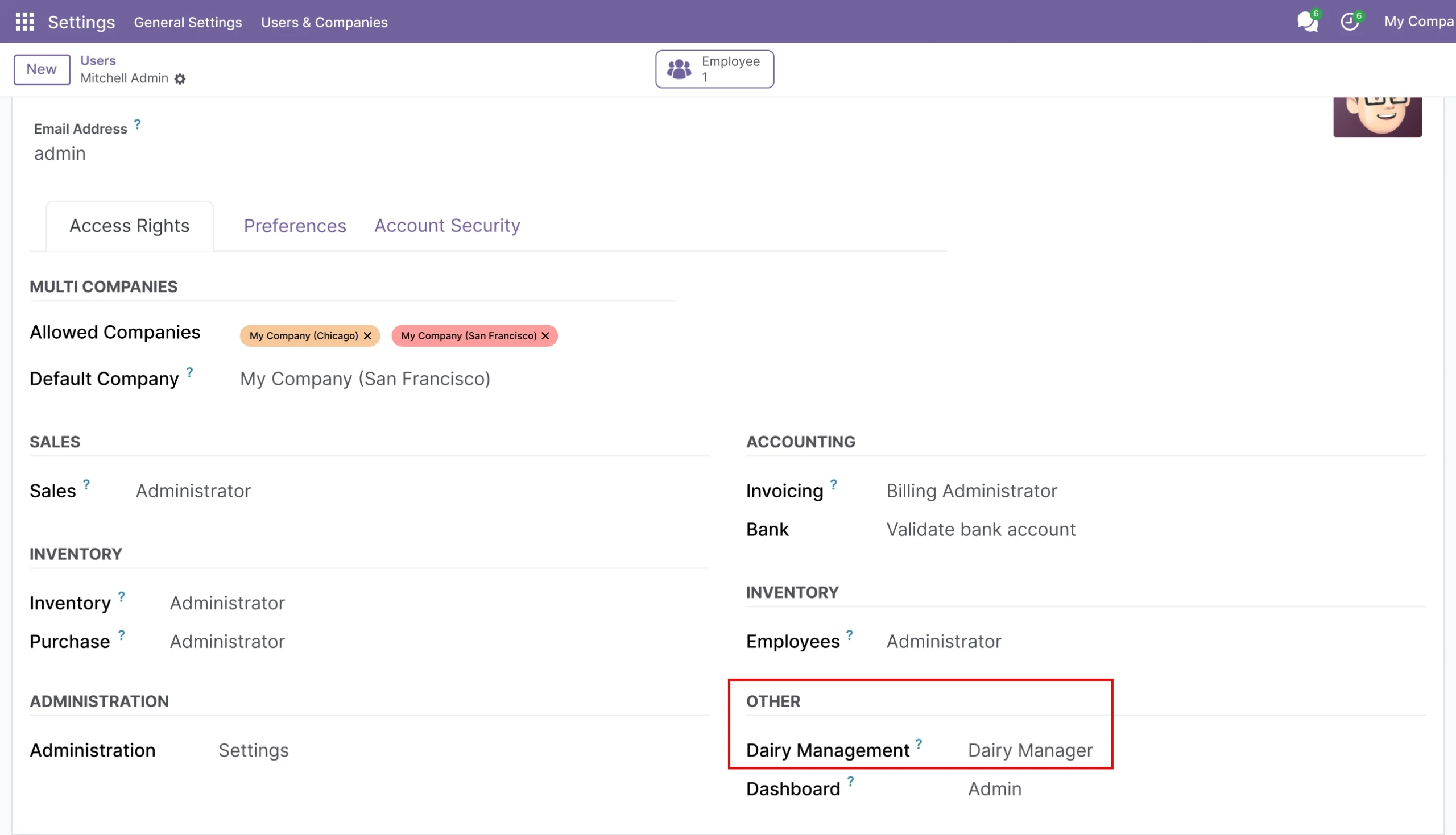 Odoo Dairy Management Admin & Advanced Settings