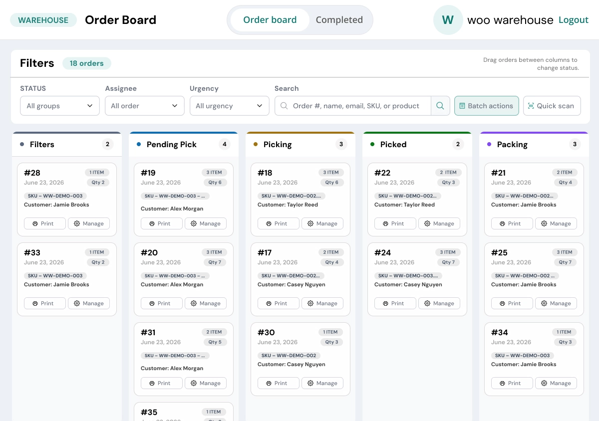 Warehouse Fulfillment Kanban Board