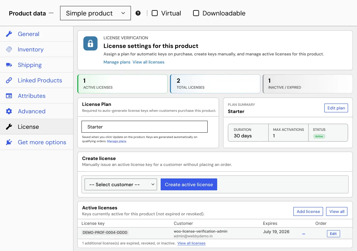 WooCommerce License Integration